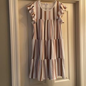 Brown stripe ruffle dress